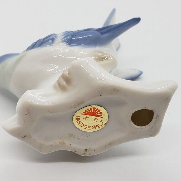 Handgemalt German Hand Painted Porcelain Blue & White Bird on Branch Figurine - Picture 3 of 10